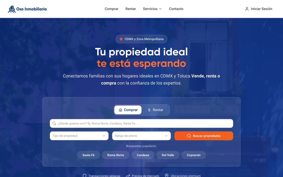 Sitio web de Oxo Inmobiliaria